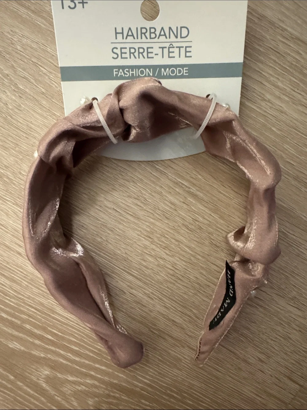 Mauve Metallic Pearl-Embellished Satin Headband NEW 🏷️